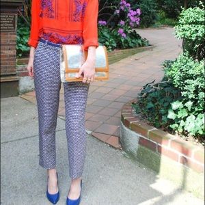 J Crew Cafe Capri Blue Dot Dot Dash Tweed Pants